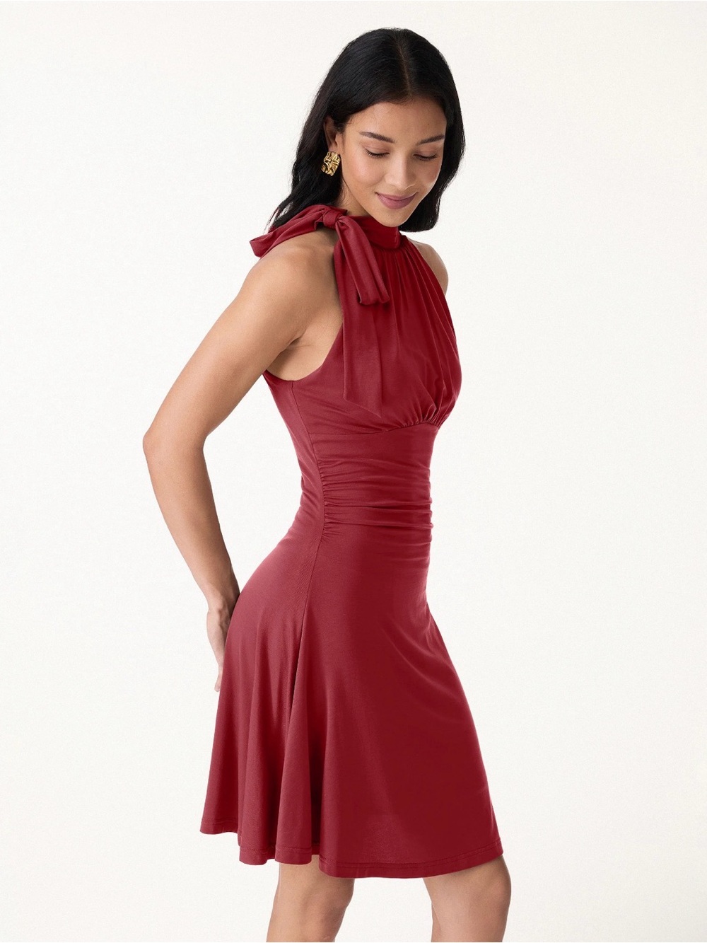 OGL Mockneck Bow Tie Ruched Mini Sleeveless Dress NWT Small